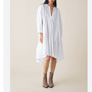 Zara Women's Poplin Oversized High Low Midi Dress White Size Small Casual Chic